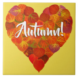 I Love Autumn, Bold—Red Aspen Leaf Heart 1 Tegeltje