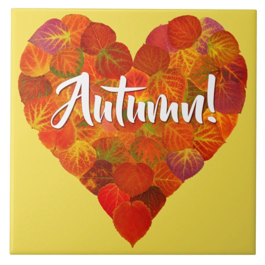 I Love Autumn, Bold—Red Aspen Leaf Heart 1 Tegeltje (Voorkant)