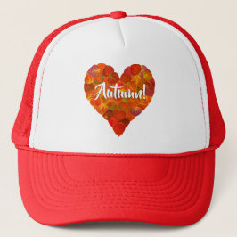 I Love Autumn, Bold—Red Aspen Leaf Heart 1 Trucker Pet