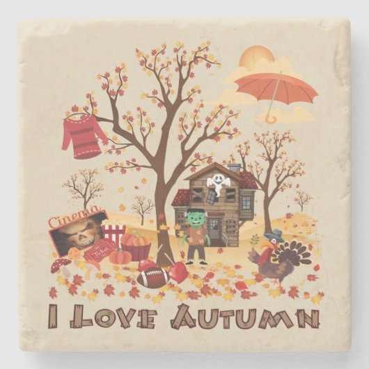 I Love Autumn - Herfst Elements and Scenery Stenen Onderzetter (Voorkant)