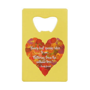 I Love Autumn-Red Aspen Leaf Heart 1, Brontë Quote Creditkaart Flessenopener