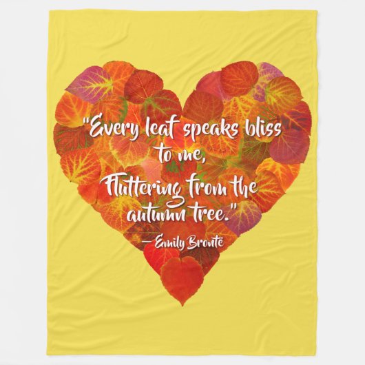 I Love Autumn-Red Aspen Leaf Heart 1, Brontë Quote Fleece Deken (Voorkant)