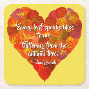I Love Autumn-Red Aspen Leaf Heart 1, Brontë Quote Kartonnen Onderzetters