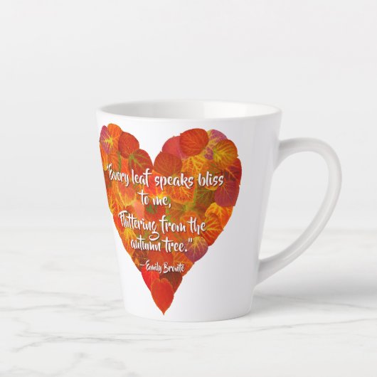 I Love Autumn-Red Aspen Leaf Heart 1, Brontë Quote Latte Mok (Rechts)