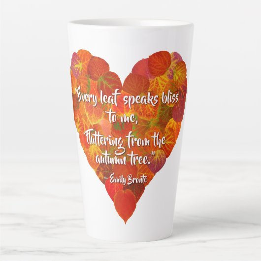 I Love Autumn-Red Aspen Leaf Heart 1, Brontë Quote Latte Mok (Voorkant)