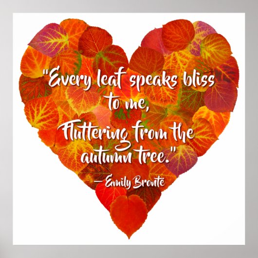 I Love Autumn-Red Aspen Leaf Heart 1, Brontë Quote Poster (Voorkant)
