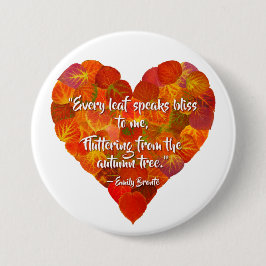 I Love Autumn-Red Aspen Leaf Heart 1, Brontë Quote Ronde Button 7,6 Cm