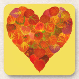 I Love Autumn, subtle—Red Aspen Leaf Heart 1 Bier Onderzetter