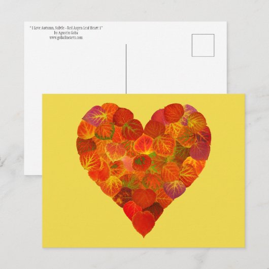 I Love Autumn, subtle—Red Aspen Leaf Heart 1 Briefkaart (Voorkant / Achterkant)