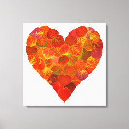 I Love Autumn, subtle—Red Aspen Leaf Heart 1 Canvas Afdruk