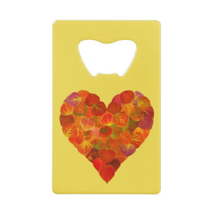 I Love Autumn, subtle—Red Aspen Leaf Heart 1 Creditkaart Flessenopener