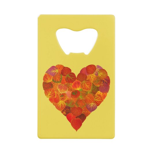 I Love Autumn, subtle—Red Aspen Leaf Heart 1 Creditkaart Flessenopener (Voorkant)