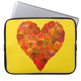 I Love Autumn, subtle—Red Aspen Leaf Heart 1 Laptop Sleeve