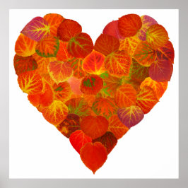 I Love Autumn, subtle—Red Aspen Leaf Heart 1 Poster