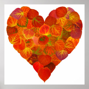 I Love Autumn, subtle—Red Aspen Leaf Heart 1 Poster