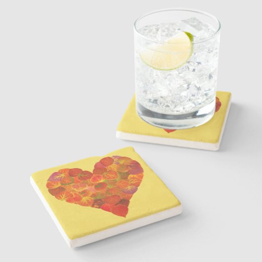 I Love Autumn, subtle—Red Aspen Leaf Heart 1 Stenen Onderzetter (Zijkant)