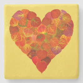 I Love Autumn, subtle—Red Aspen Leaf Heart 1 Stenen Onderzetter