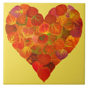 I Love Autumn, subtle—Red Aspen Leaf Heart 1 Tegeltje
