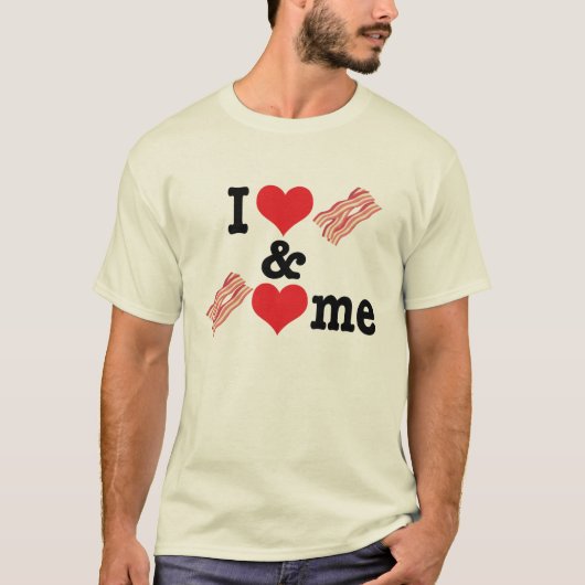 I Love Bacon and Bacon houdt van me T-shirt (Voorkant)