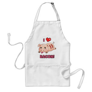 I Love Bacon with Cute Funny Pig and Red Heart Standaard Schort