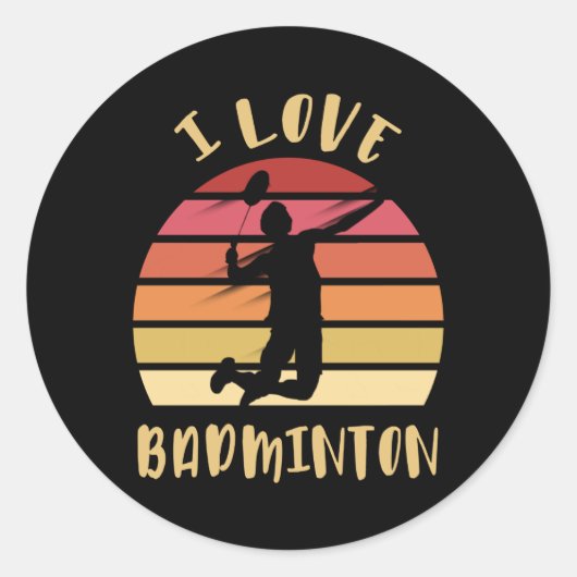 I Love Badminton Jump Smash Ronde Sticker (Voorkant)