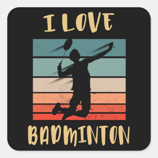 I Love Badminton Jump Smash Vierkante Sticker (Voorkant)