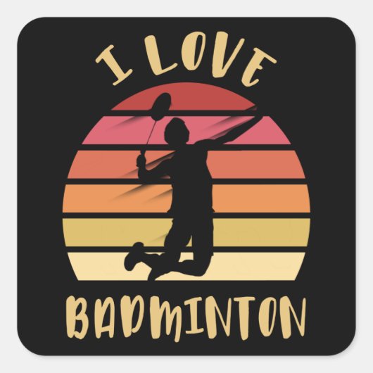 I Love Badminton Jump Smash Vierkante Sticker (Voorkant)