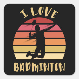 I Love Badminton Jump Smash Vierkante Sticker