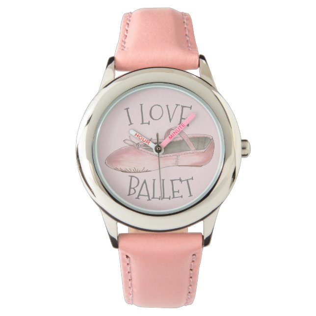 I Love Ballet Ballerina Pink Slipper Dance Teacher Horloge (Voorkant)