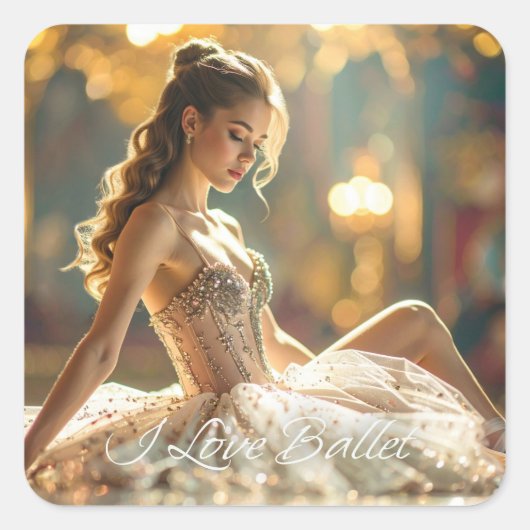 I LOVE BALLET - BALLET & DANCE VIERKANTE STICKER (Voorkant)