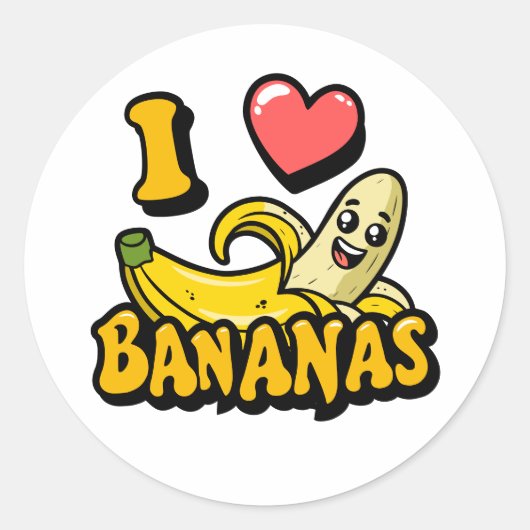 I Love Bananas Ronde Sticker (Voorkant)