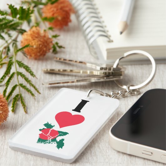 I Love Bangladesh Vertical Heart Country Flag Map Sleutelhanger (Voorkant Rechts)