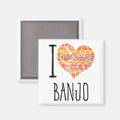 I Love Banjo Oranje Mandala Heart Magneet (Voorkant / Achterkant)