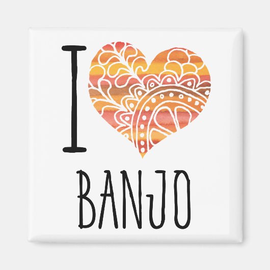 I Love Banjo Oranje Mandala Heart Magneet (Voorkant)
