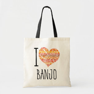 I Love Banjo Oranje Mandala Heart Tote Bag