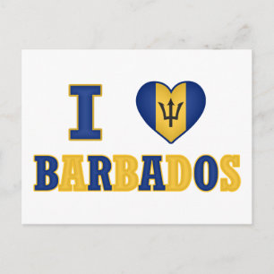 I Love Barbados Heart Flag Design Briefkaart