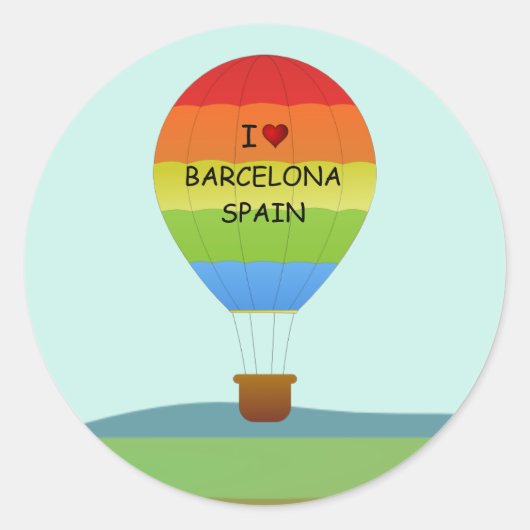 "I Love Barcelona, Spain" Hot Air Ballon Ronde Sticker (Voorkant)