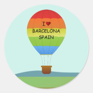 "I Love Barcelona, Spain" Hot Air Ballon Ronde Sticker