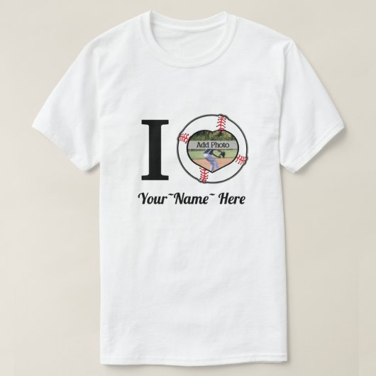 I Love Baseball, Add name, Heart photoLijst T-shirt (Design voorkant)