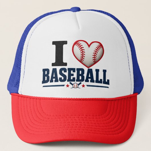 I Love Baseball Cap | Baseball Fan Game Day Hat Trucker Pet (Voorkant)