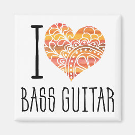 I Love Bass Guitar Oranje Mandala Heart Magneet