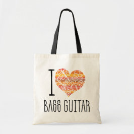 I Love Bass Guitar Oranje Mandala Heart Tote Bag
