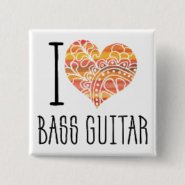 I Love Bass Guitar Oranje Mandala Heart Vierkante Button 5,1 Cm