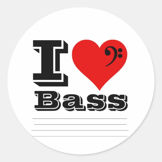I Love Bass Ronde Sticker (Voorkant)