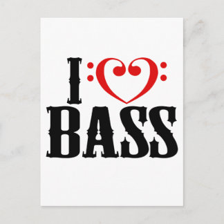 I Love Bass, with bass cleart Heart Briefkaart