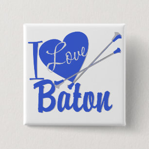 I Love Baton Vierkante Button 5,1 Cm