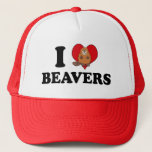 I Love Beavers Funny Trucker Pet<br><div class="desc">Dit grappige bever pet leest dat ik van bevers in het zwart hou met een schattige cartoon bever boven het rode hart. Een schattig team mascotte pet voor een school met een gevoel van humor.</div>