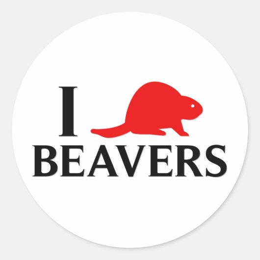 I Love Beavers Ronde Sticker (Voorkant)