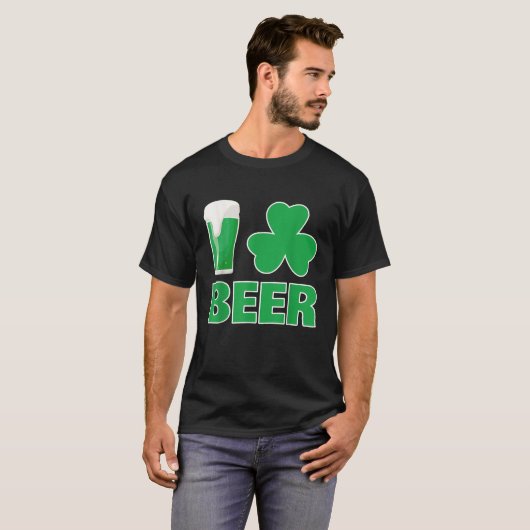 I Love Beer Funny Shamrock St Pattys Day Drink T-shirt (Voorkant volledig)