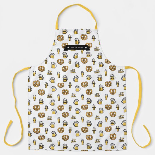 I Love Beer Mustache and Pretzels Pattern Name Schort (Voorkant)